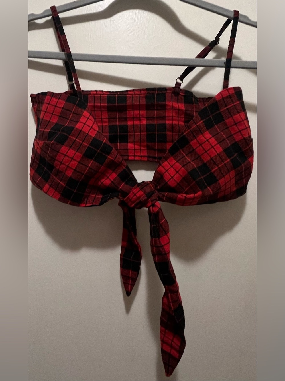 Red Plaid Tie Front Cami Crop Top - Size Small
